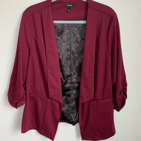 torrid Jackets Coats Torrid Burgundy Ruched Sleeve Open